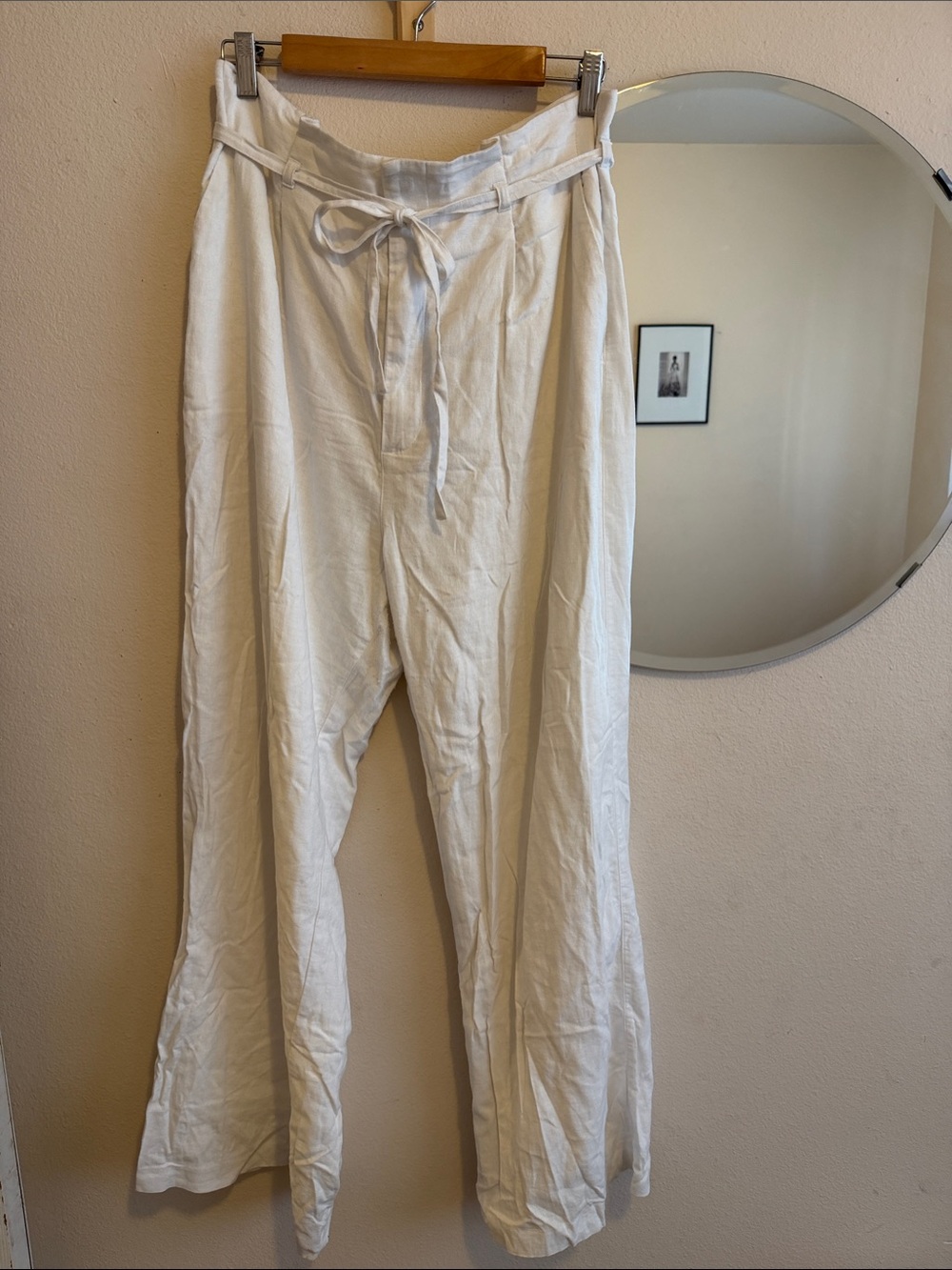 Abercrombie High-Waist White Linen Tie-Waist Trouser Pant